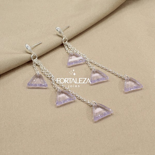Brinco Pêndulo com Pingentes Triangulares Banhado a Prata