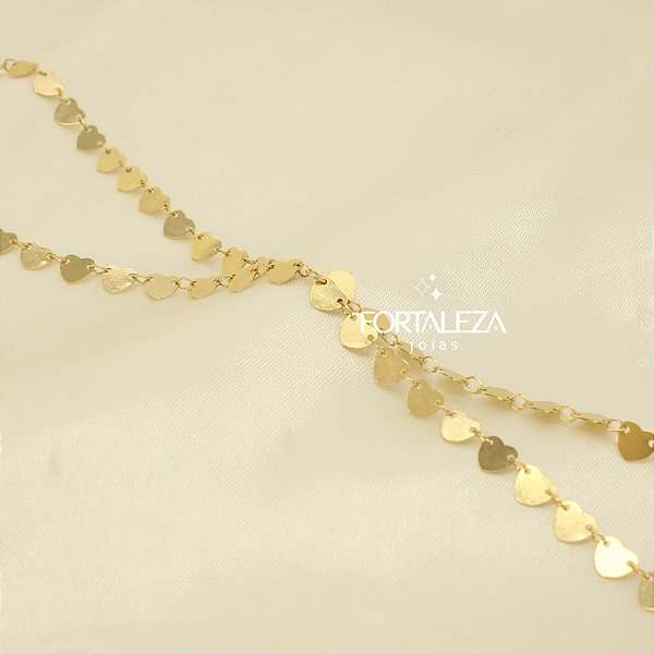 Corrente Body Chain de Corações Chapeados Banhado a Ouro 18k