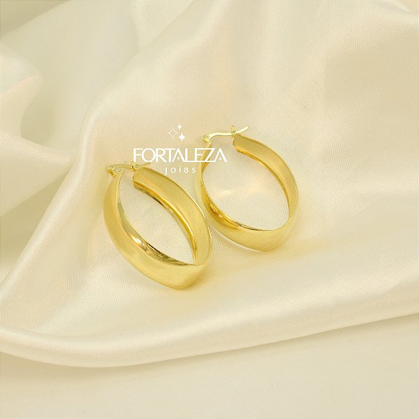 Brinco Argola Oval com Fecho Italiano Banhado a Ouro 18k