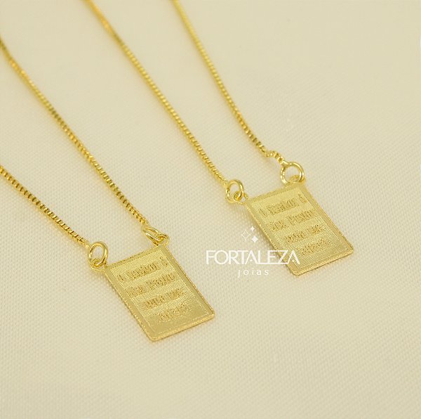 Escapulário Escrito o Salmo 23:1 Banhado a Ouro 18k