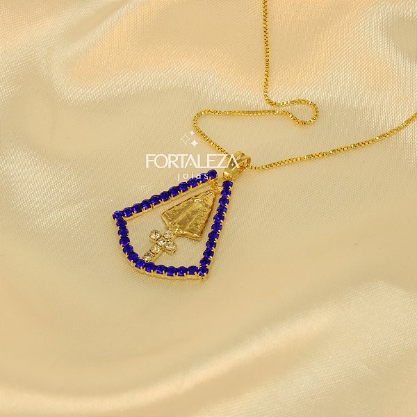 Gargantilha Nossa Senhora Aparecida com Detalhe de Cruz Banhado a Ouro 18k