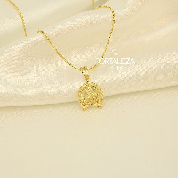 Gargantilha Cavalo e Ferradura Banhado a Ouro 18k