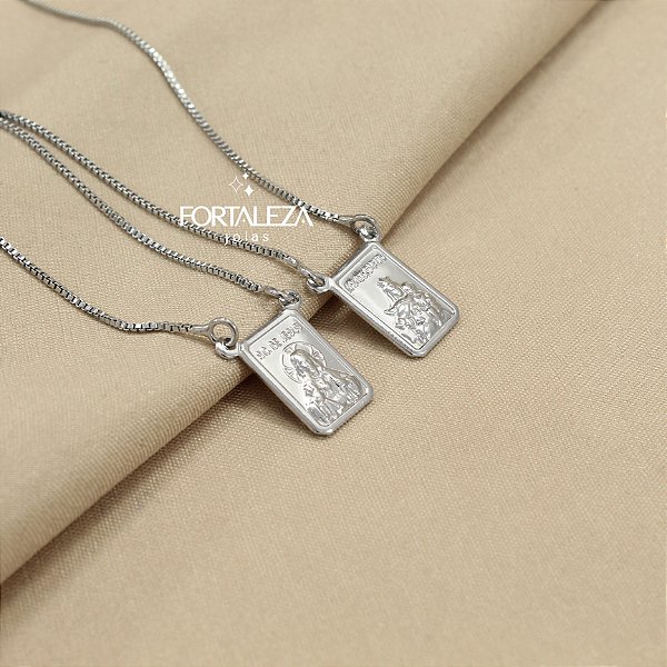 Escapulário Nossa Senhora do Carmo Banhado a Ouro Branco