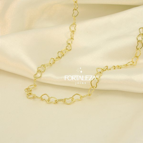 Corrente com Elos de Coração Banhado a Ouro 18k
