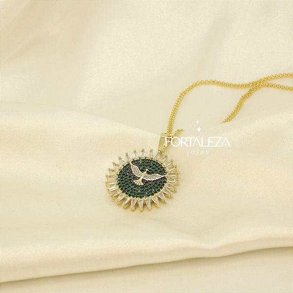 Gargantilha Espírito Santo Cravejado e Banhado a Ouro 18k