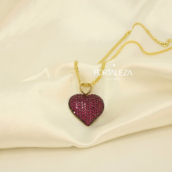 Gargantilha Coração Cravejado Banhado a Ouro 18k e Ródio