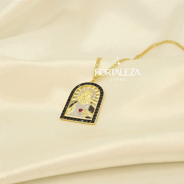 Gargantilha do Sagrado Coração Banhado a Ouro 18k e Ródio