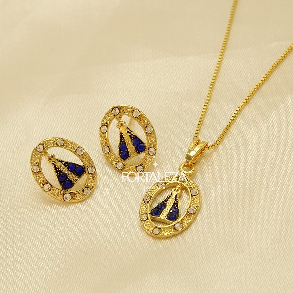 Conjunto Nossa Senhora Aparecida Banhado a Ouro 18k