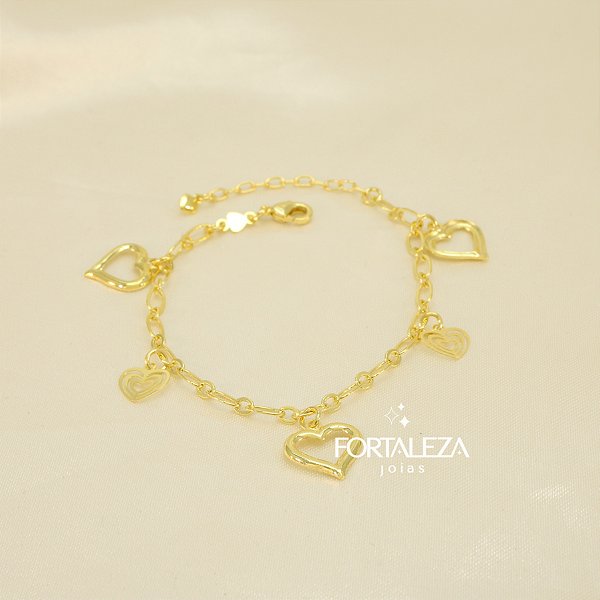 Pulseira de Corações Vazados Banhado a Ouro 18k