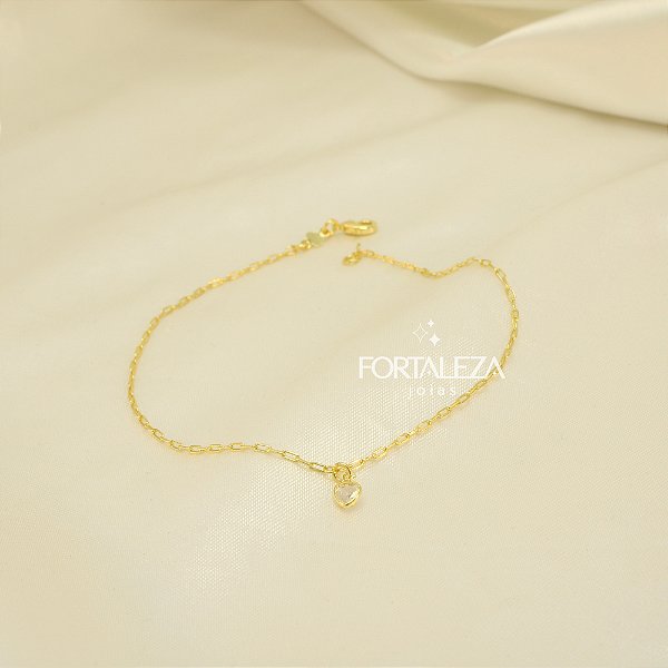Tornozeleira com Coração de Zircônia Banhado a Ouro 18k