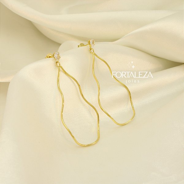 Brinco Gota Ondulado com Zircônia Banhado a Ouro 18k