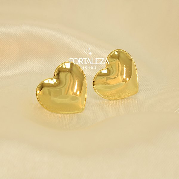 Brinco de Coração Polido Banhado a Ouro 18k