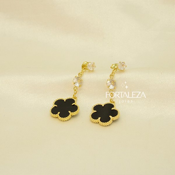 Brinco de Flor Resinada com Zircônia Banhado a Ouro 18k