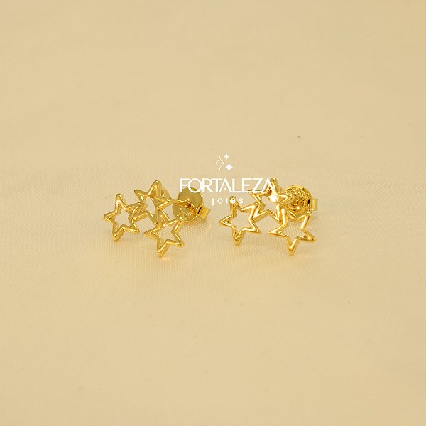 Brinco Mini Ear Cuff de Estrelas Banhado a Ouro 18k