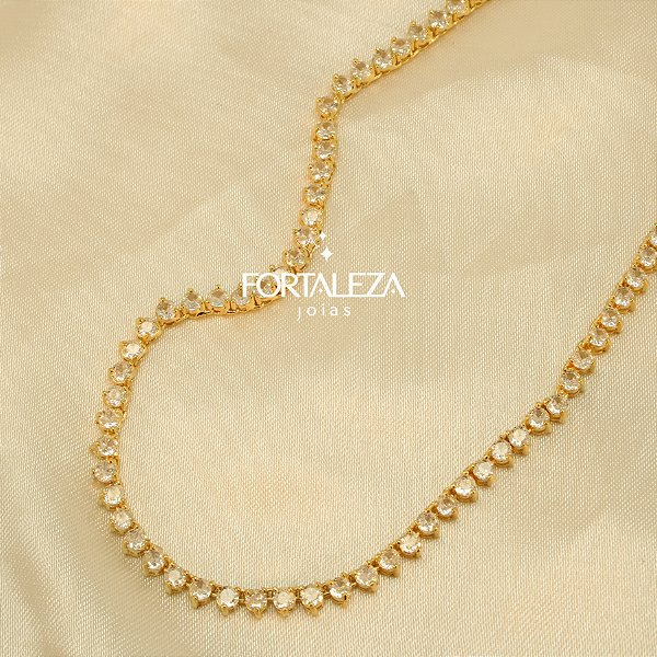 Gargantilha Cravejada em Zircônia Cristal Banhado a Ouro 18k