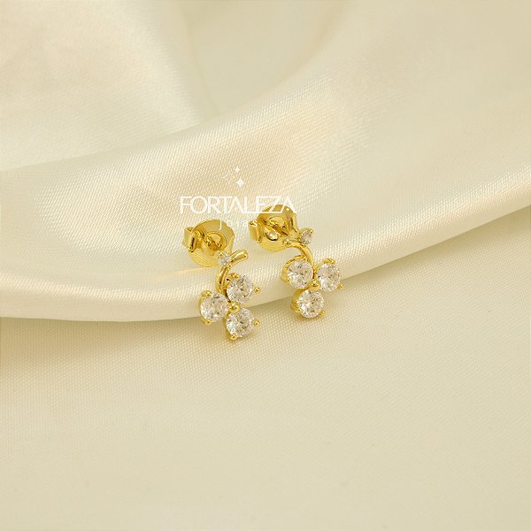 Brinco Cacho de Uva com Zircônia Cristal Banhado a Ouro 18k