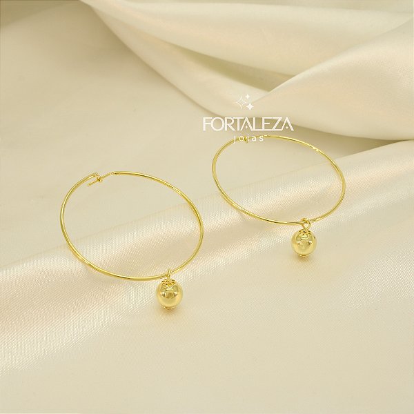 Brinco Argola com Bolinha Banhado a Ouro 18k