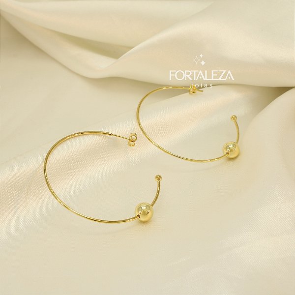 Brinco Argola com Bolinha Banhado a Ouro 18k