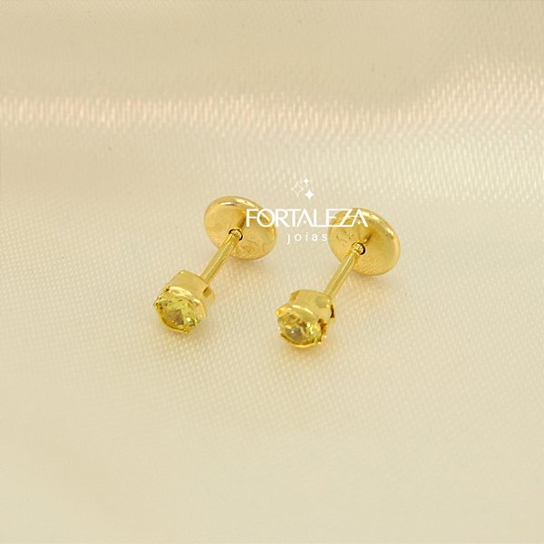 Brinco de Zircônia Safira Amarela Banhado a Ouro 18k