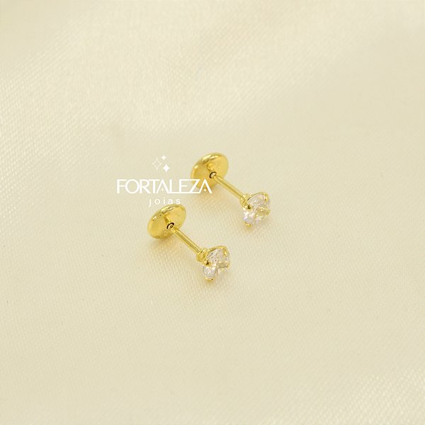 Brinco Ponto de Luz com Zircônia Cristal Banhado a Ouro 18k