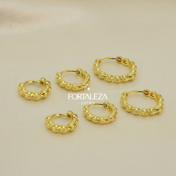 Brinco Argola em Trio de Bolinha Banhado a Ouro 18k