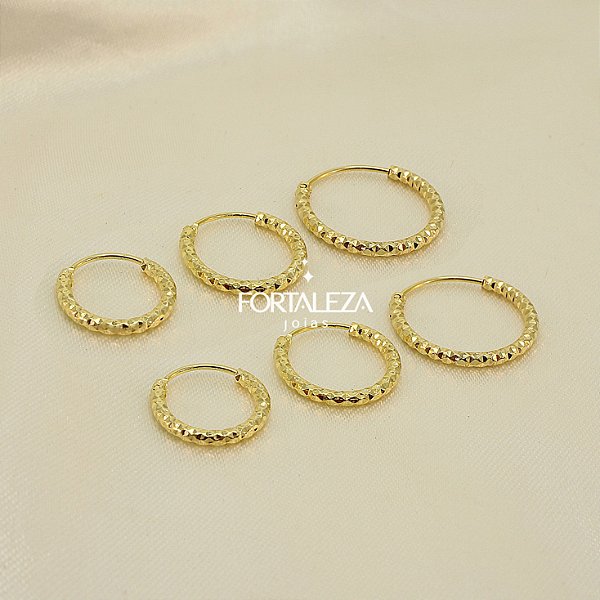 Brinco Argola em Trio Diamantado Banhado a Ouro 18k