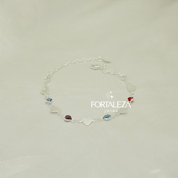 Pulseira Corações Chapeados com Zircônia Banhado a Prata 925