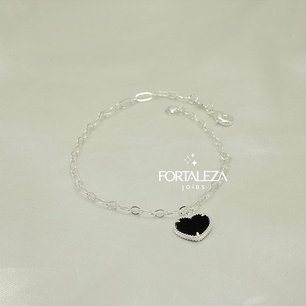 Pulseira com Pingente de Coração Banhado a Prata 925