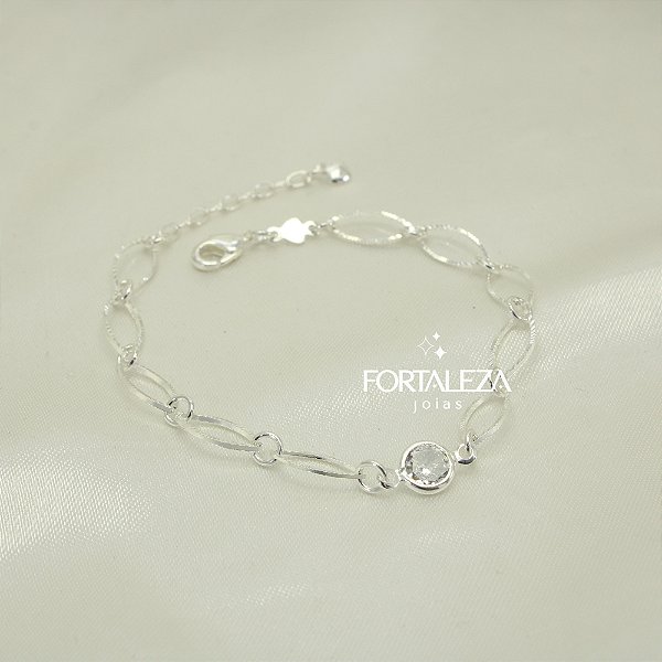 Pulseira de Elos Navete com Zircônia Banhado a Prata 925