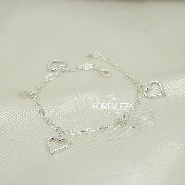 Pulseira com Corações Vazados Banhado a Prata 925
