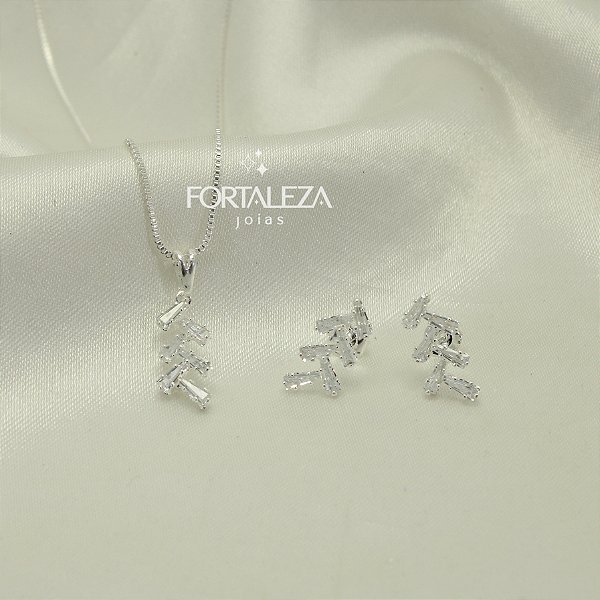 Conjunto Trabalhando em Zircônia Cristal Banhado a Prata