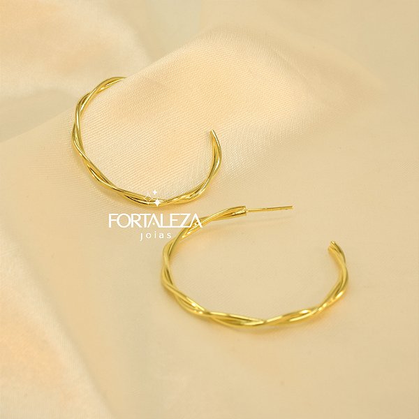 Brinco Argola com Design Trançado Banhado a Ouro 18k