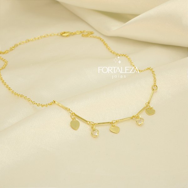 Gargantilha com Corações Banhado a Ouro 18k