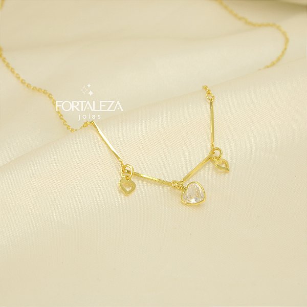 Gargantilha de Corações Banhado a Ouro 18k