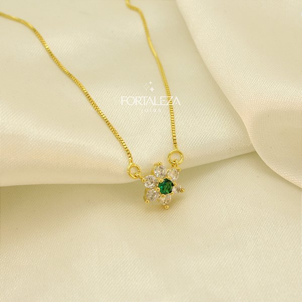 Gargantilha Flor de Zircônias Banhado a Ouro 18k
