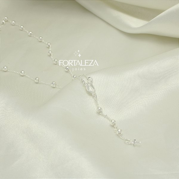 Gargantilha Terço Nossa Senhora Banhado a Prata 925