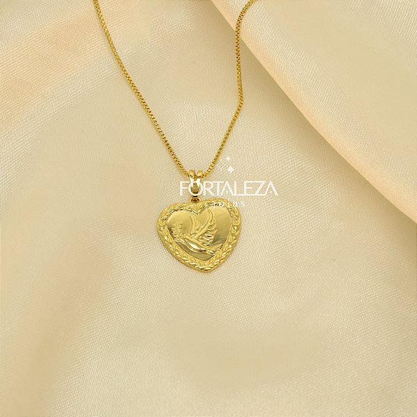 Gargantilha de Coração Espírito Santo Banhado a Ouro 18k