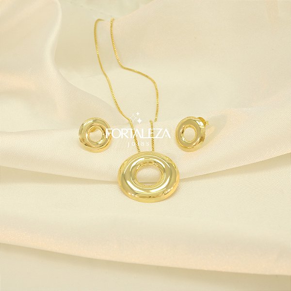 Conjunto Redondo Vazado Banhado a Ouro 18k