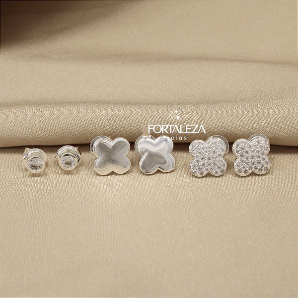 Brinco em Trio de Trevo com Zircônia Banhado a Prata 925