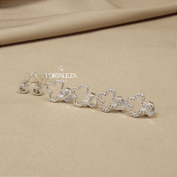 Brinco em Trio de Trevo com Zircônia Banhado a Prata 925