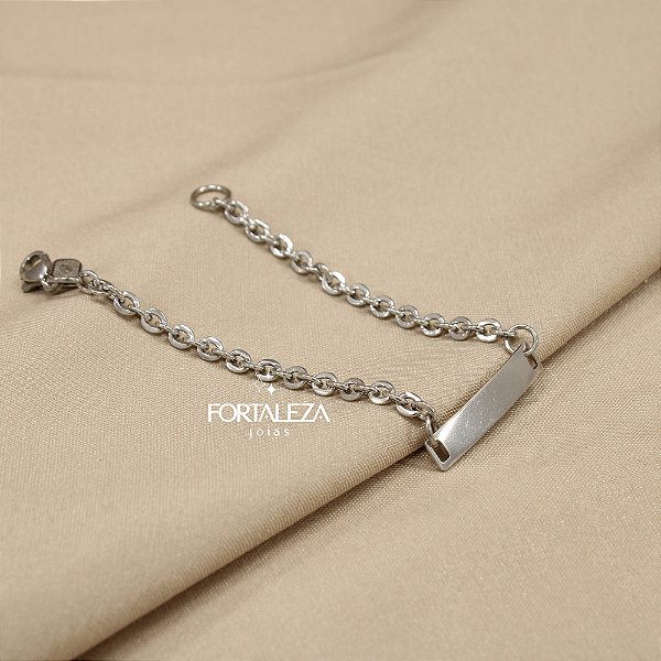 Pulseira com Plaquinha em Aço Inox