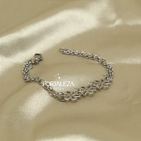 Pulseira Dupla de Flores em Aço Inox