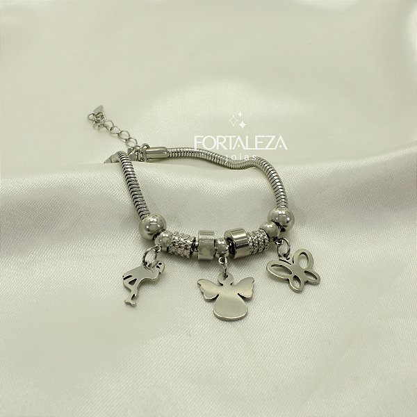 Pulseira com Berloques em Aço Inox