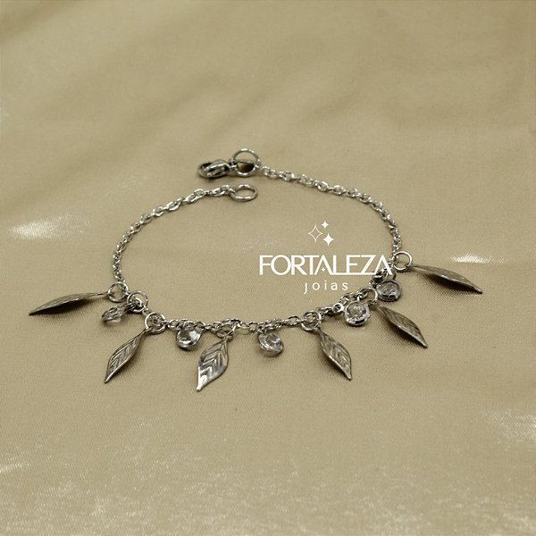Pulseira com Pingente de Folhas em Aço Inox