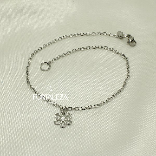 Tornozeleira com Pingente de Margarida em Aço Inox