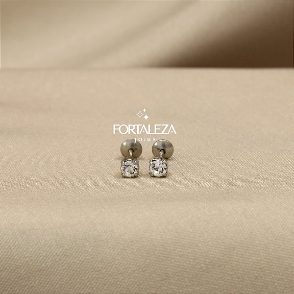 Brinco Ponto de Luz com Zircônia Cristal em Aço Inox