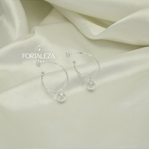 Brinco Argola com Bolinha Polida Banhado a Prata 925