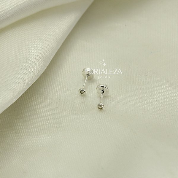 Brinco Ponto de Luz com Zircônia Cristal Banhado a Prata