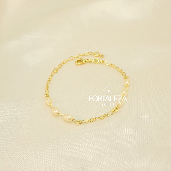 Pulseira com Pérolas Ovais Banhado a Ouro 18k