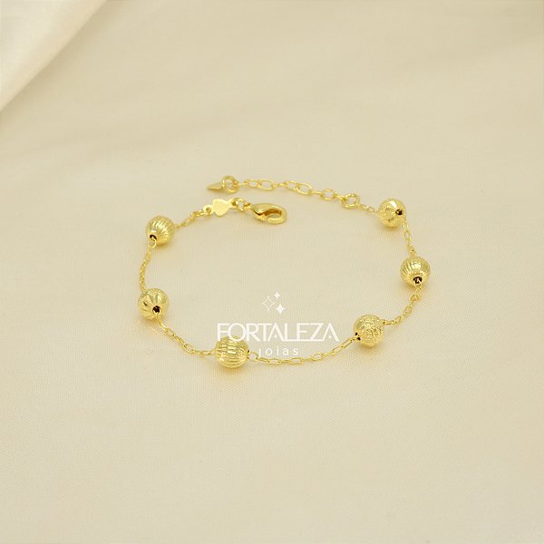 Pulseira de Bolinha Texturizada Banhado a Ouro 18k
